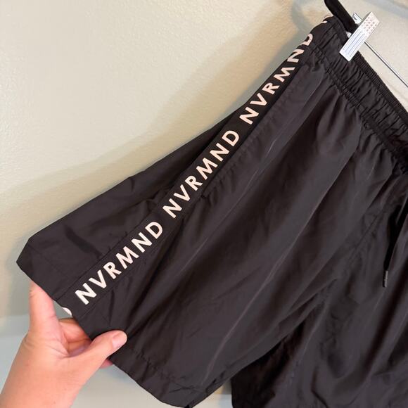 H&M Swimming Shorts Mens XL Black NVRMND Side Print Casual Drawstring Beach Surf - Picture 4 of 8